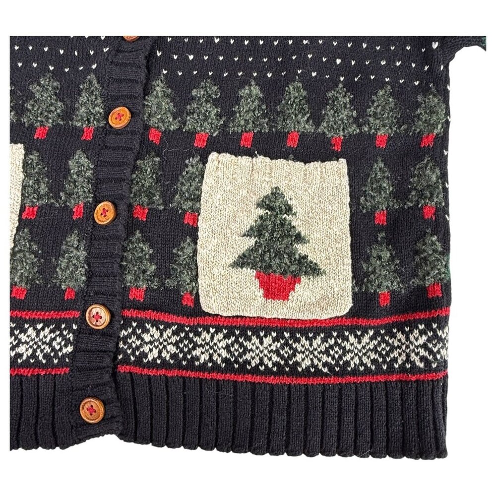 VTG Northern Isles Christmas Tree Cardigan Sweater Size Large Black Nordic Style - Picture 6 of 13